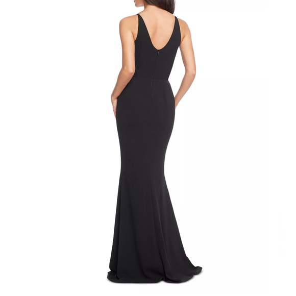 NEW Dress the Population Jordan Faux Wrap Ruched Side Front Slit Gown in Black - Picture 3 of 11